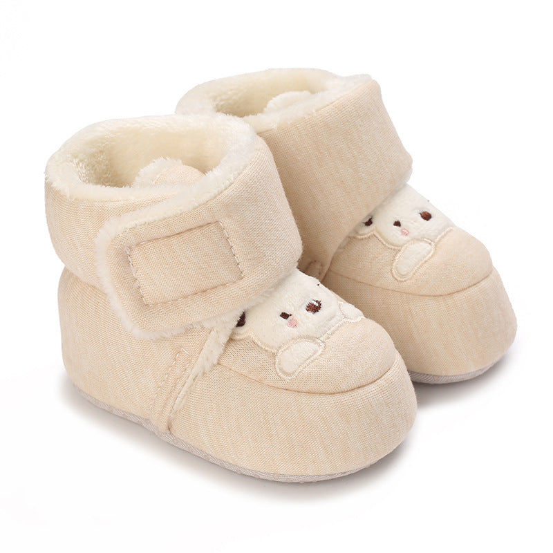 Stivaletti Neonato Invernali con Orsetto Ricamato – Caldi e Morbidi Beige Unisex