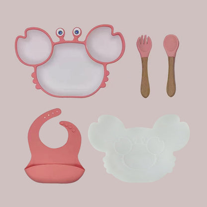Set Pappa in Silicone Antiscivolo con Piattino a Forma di Granchio – 4 Pezzi