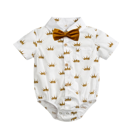 Completo Elegante Neonato 3 Pezzi  Body Camicia, Pantaloni con Bretelle e Cappellino