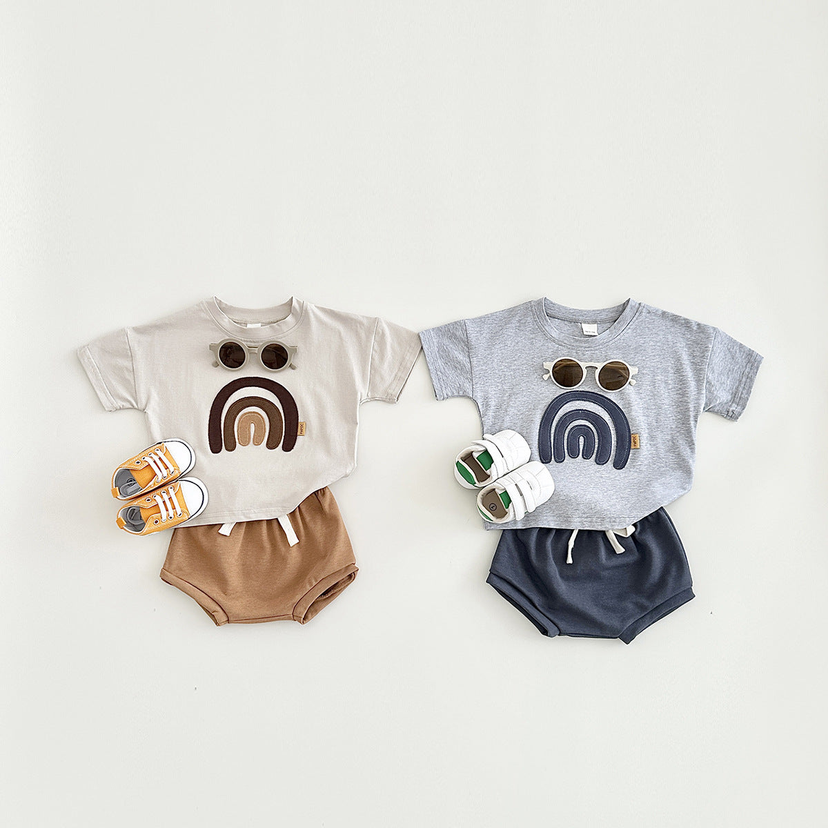Completo Estivo Bambino  con Arcobaleno in Rilievo  T-shirt e Bloomers