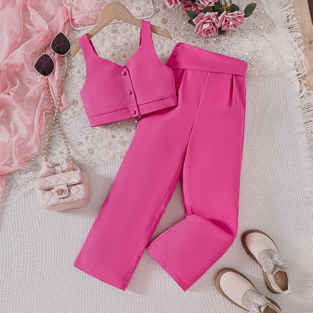 Completo Elegante Rosa Fucsia per Bambina – 2 Pezzi Chic con Top e Pantalone