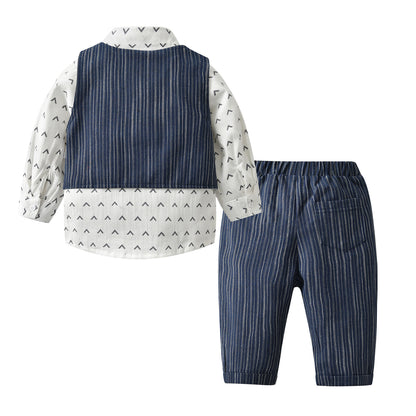 Completo Elegante Bambino con Gilet, Papillon e Camicia Stampata 100% cotone