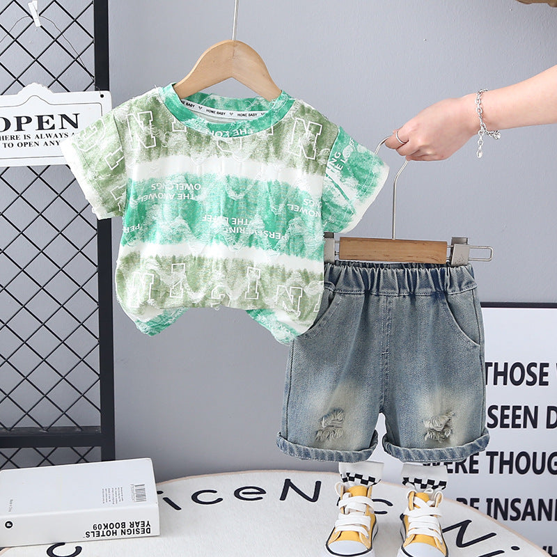 Completo Estivo Bambino – Maglietta Tie-Dye Blu & Shorts Jeans