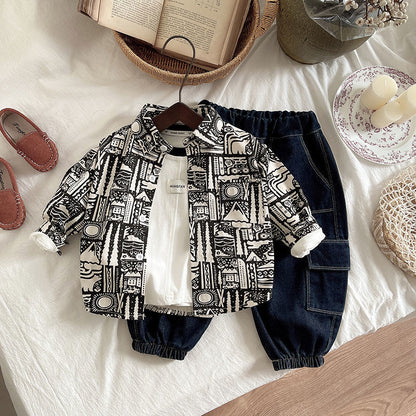 Completo 3 Pezzi Bambino – Stile Urban Grafico & Denim