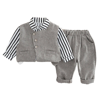 Completo Elegante Bambino con Gilet e Camicia a Righe