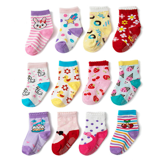 Set 12 Paia Calzini Antiscivolo Bambina   Fantasie Dolci e Divertenti