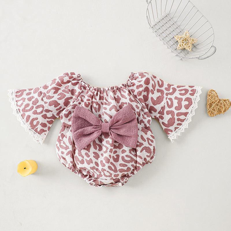 Pagliaccetto Neonata Animalier con Maniche a Campana e Fiocco