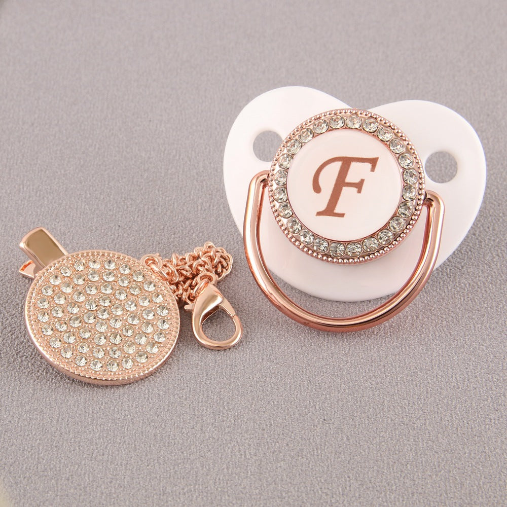 Set Ciuccio Luxury Bianco e oro rosa con Clip – Personalizzato con Iniziale (6-12 mesi)