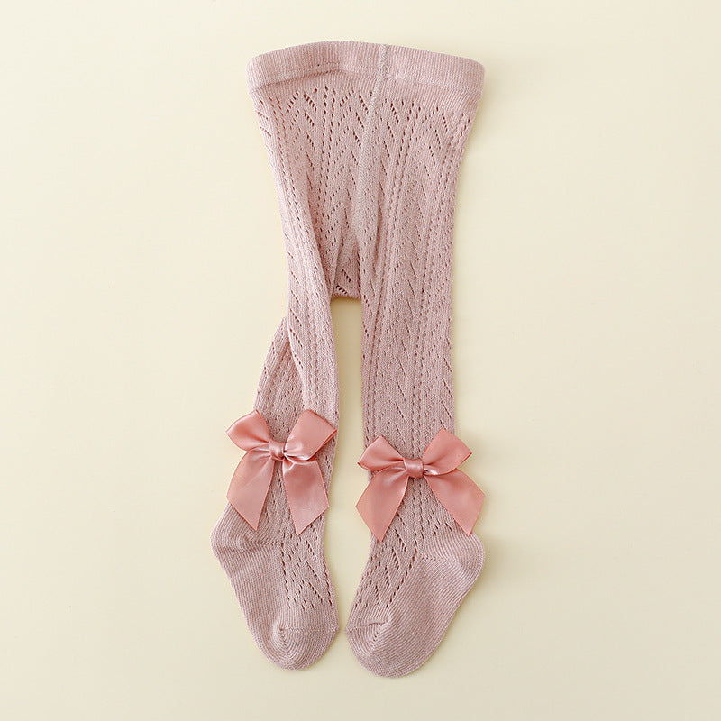 Collant traforati bambina con fiocco in raso – Vari colori