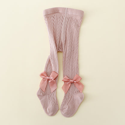 Collant traforati bambina con fiocco in raso – Vari colori