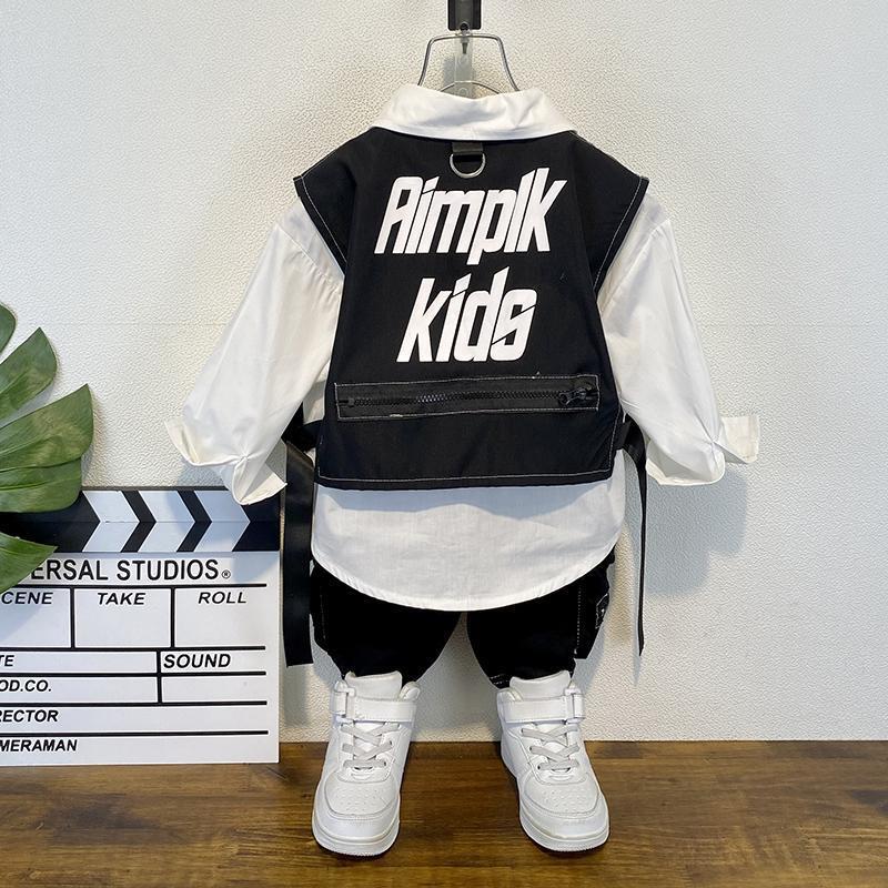 Completo Bambino Stile Streetwear  Camicia, Gilet Utility e Pantaloni Cargo