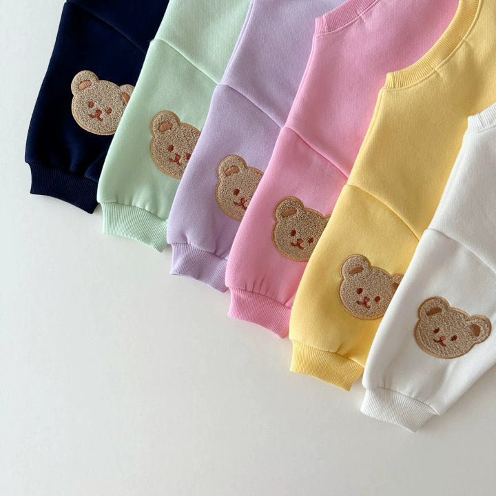 Felpa Bimbo/Bimba "Teddy Patch" – Vari Colori Pastello con Toppa Orsetto
