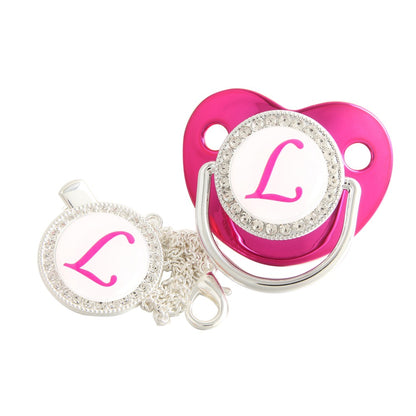 Set Ciuccio Luxury Fucsia e argento con Clip – Personalizzato con Iniziale (6-12 mesi)