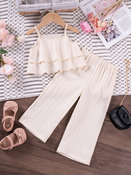 Completo Estivo Bimba Plissé  Top con Balze e Pantaloni Palazzo