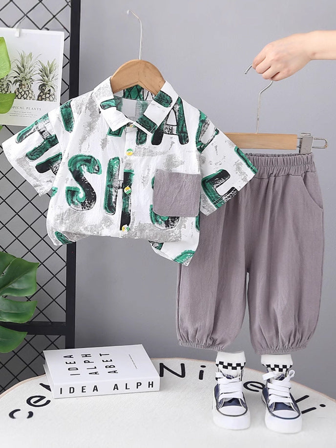 Completo Casual Bambino - Camicia Stampata e Pantaloni Morbidi