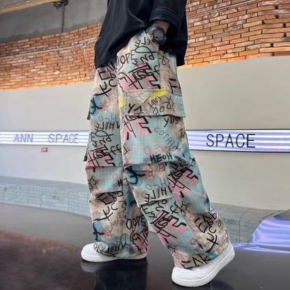 Pantaloni Streetwear Oversize in Cotone e Poliestere – Stampa Graffiti Unisex