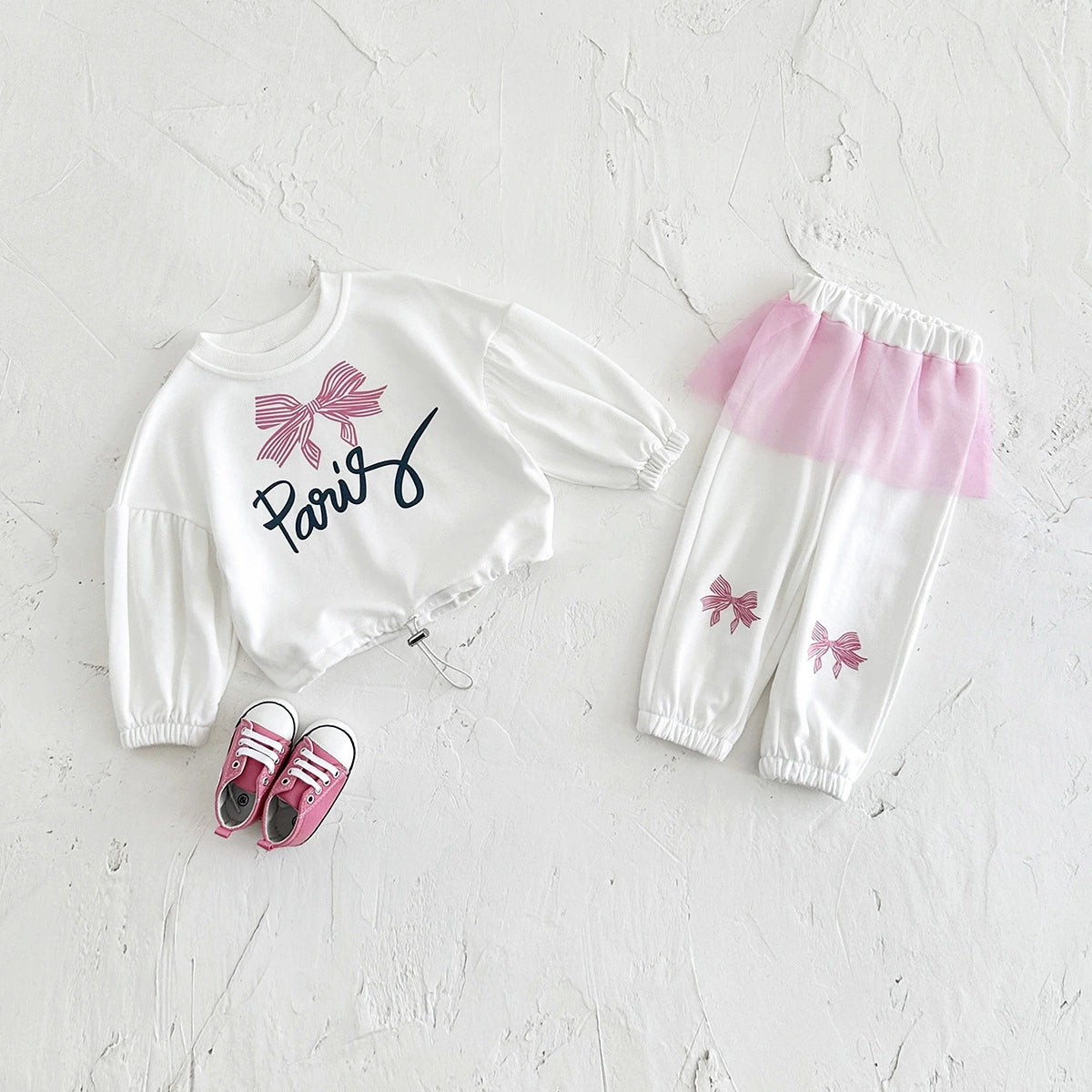 Completo Bimba bianco fiocchi rosa – Autunno