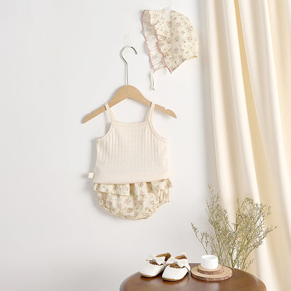 Completo Vintage Estivo 3 Pezzi Neonata/ Bimba