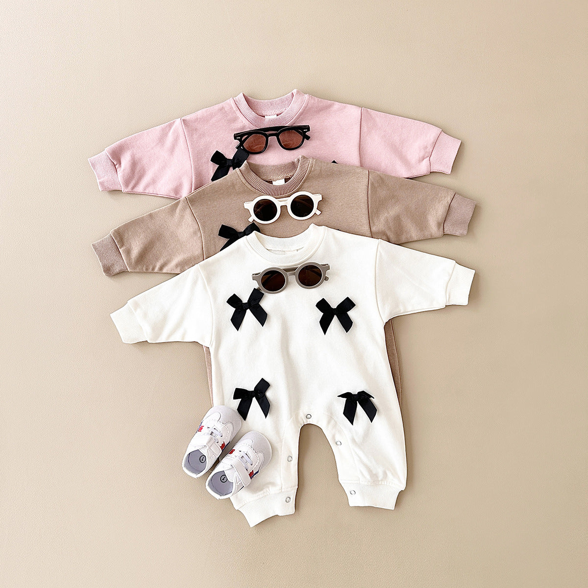 Tutina Bimba “Pink & Bows”  Maniche Lunghe con Fiocchi Applicati