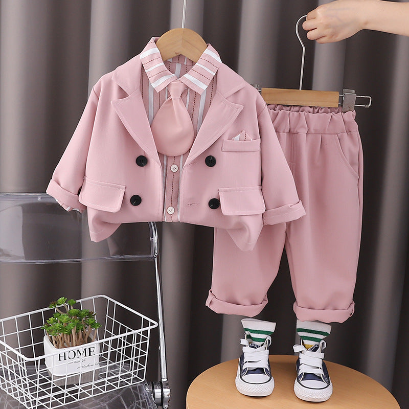 Completo Bimbo 4 Pezzi "Mini Gentleman" – Blazer, Camicia, Cravatta e Pantaloni
