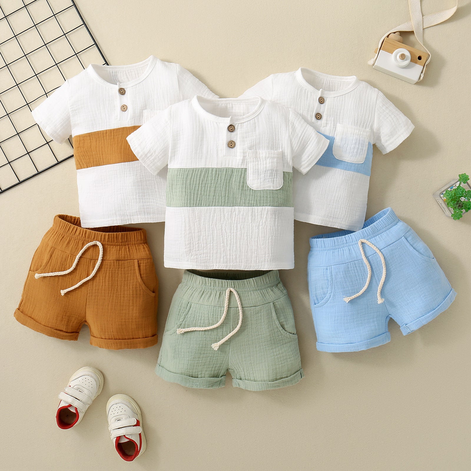 Completo Estivo Bambino in Cotone Garzato – Maglietta e Shorts Coordinati