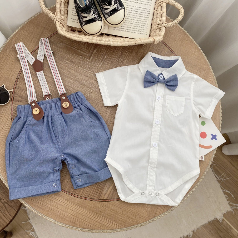Completo Estivo elegante estivo per bambino con camicia, papillon e bretelle