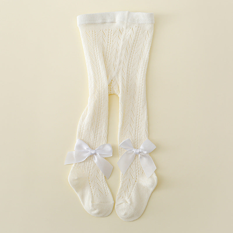 Collant traforati bambina con fiocco in raso – Vari colori