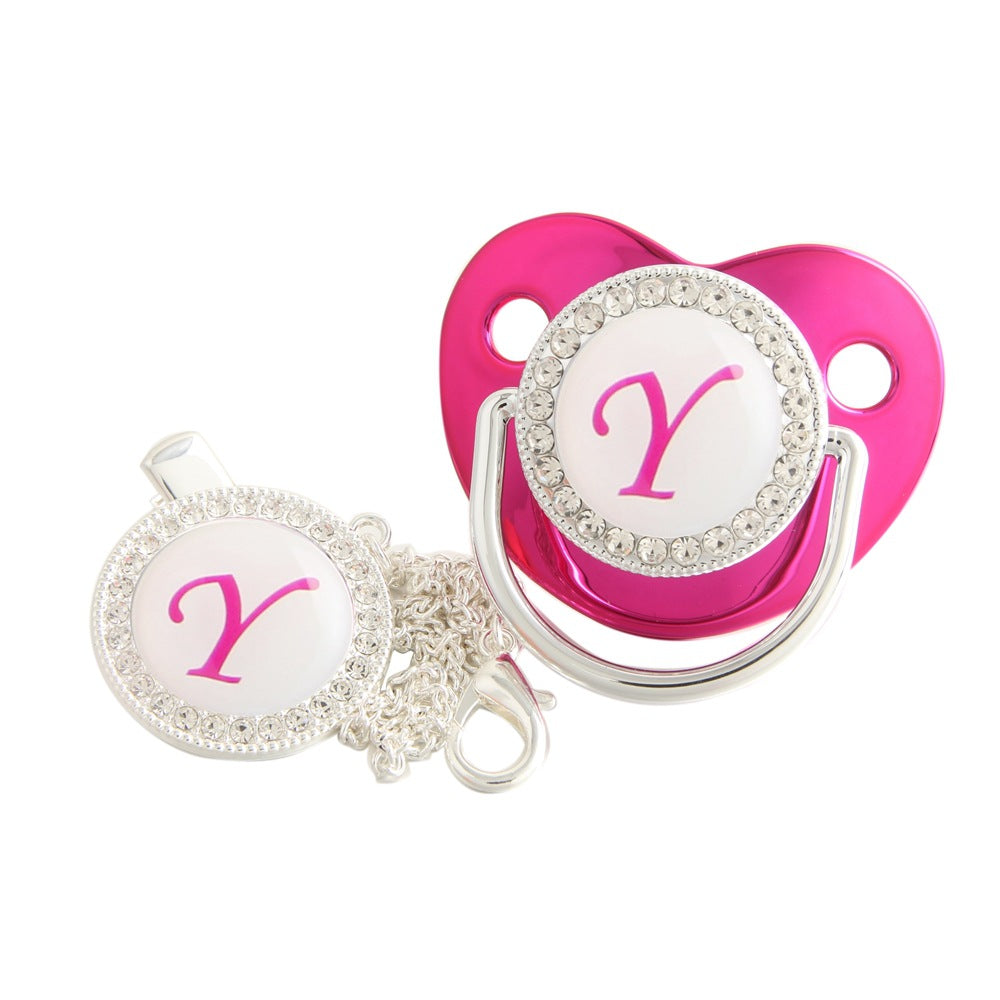 Set Ciuccio Luxury Fucsia e argento con Clip – Personalizzato con Iniziale (6-12 mesi)