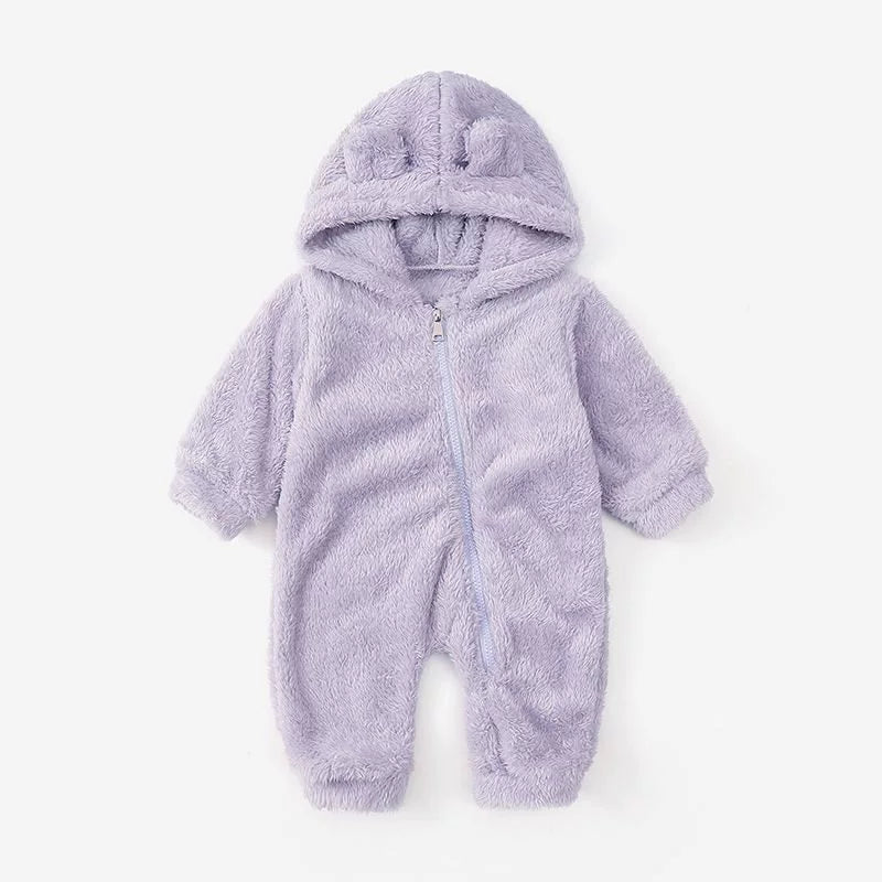 Tuta orsetto in pile con cappuccio e orecchiette – tutina invernale neonato unisex