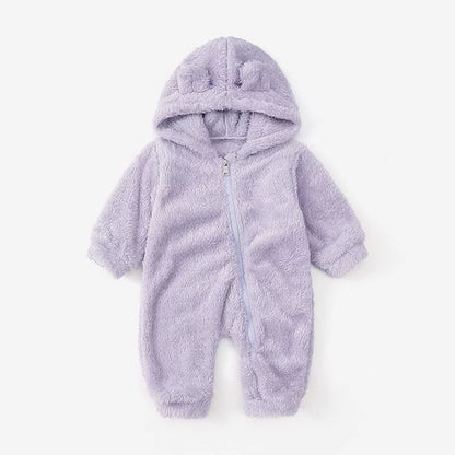 Tuta orsetto in pile con cappuccio e orecchiette – tutina invernale neonato unisex
