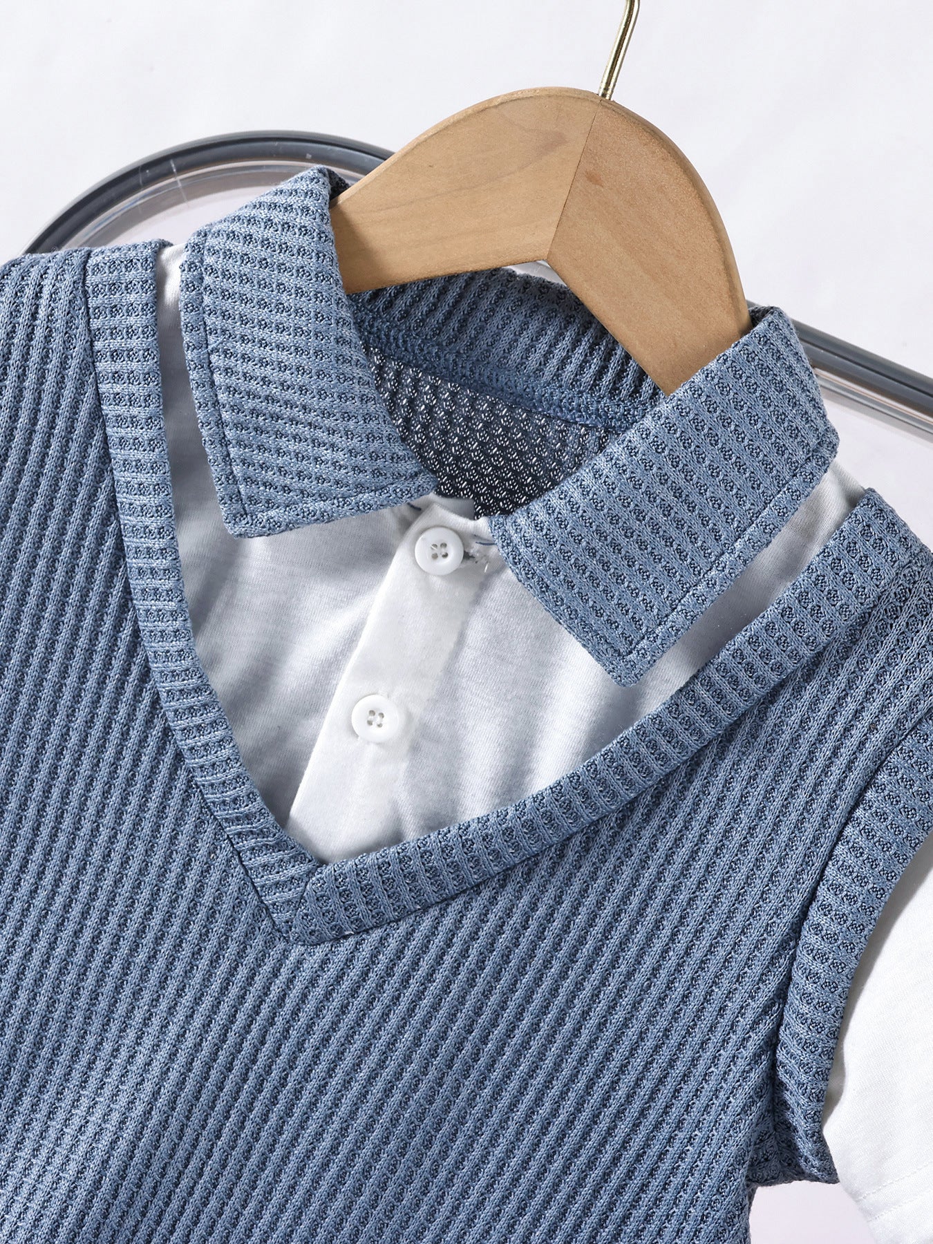 Completo bimbo 3 pezzi con gilet in maglia   Blu denim