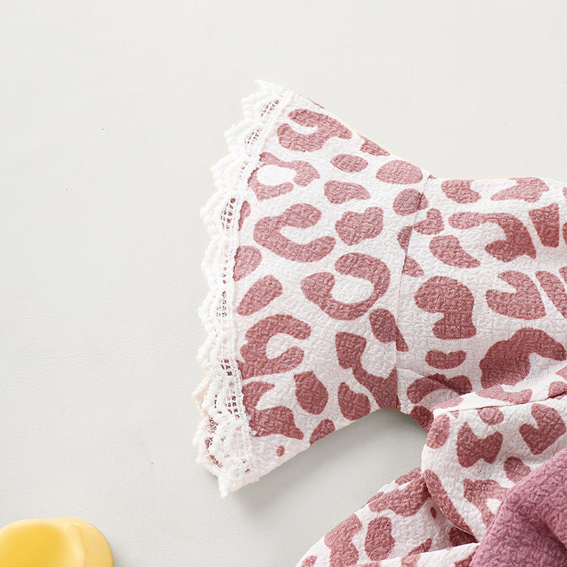 Pagliaccetto Neonata Animalier con Maniche a Campana e Fiocco