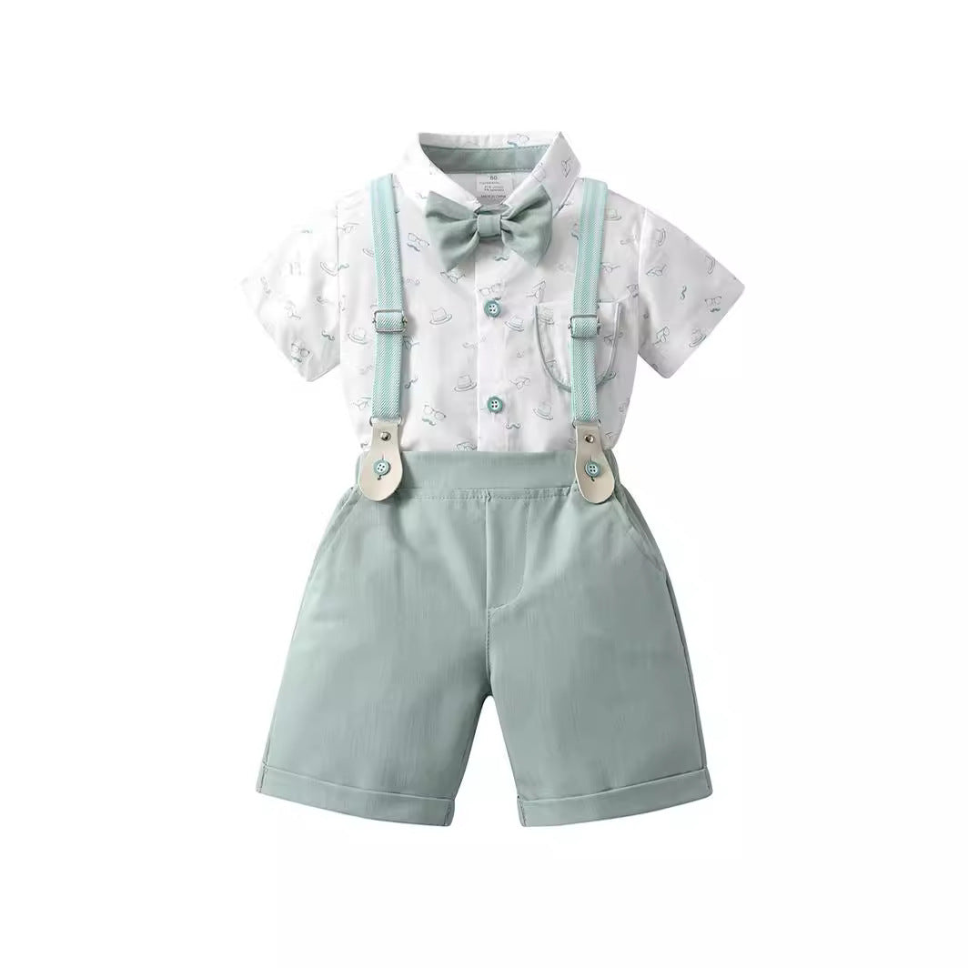 Completo Elegante Neonato  Camicia con Bretelle e Papillon