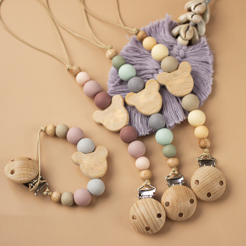 Portaciuccio in Legno e Silicone Orsetto – Design Naturale con Perline