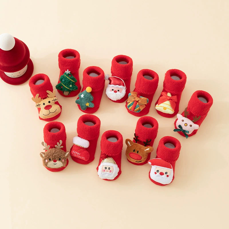 Calzini Natalizi Antiscivolo per Neonato e Bambino – Morbidi, Caldi e Decorati con Pupazzetti 3D