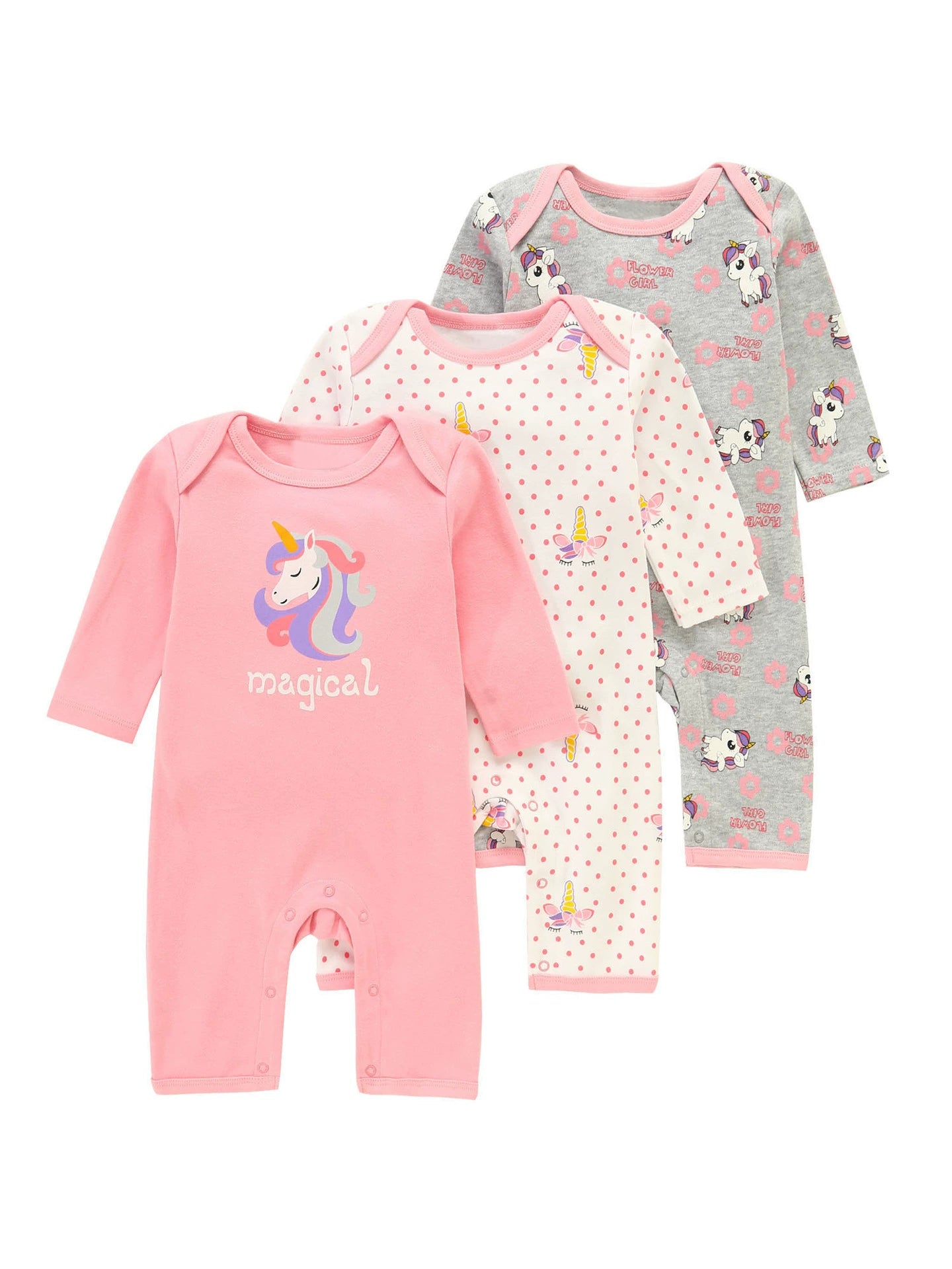 Set 3 Tutine in Cotone per Neonata/ Bimba  Manica Lunga