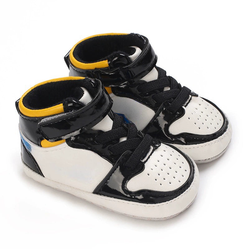 Sneakers Alte Neonato in Ecopelle – Scarpe Morbide Antiscivolo con Lacci e Strap