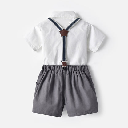 Completo Elegante Bimbo 3 Pezzi  Camicia, Pantaloncini e Bretelle con Papillon