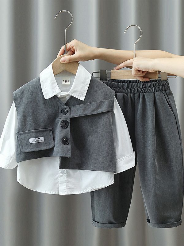 Completo elegante bimbo 3 pezzi grigio con gilet corto