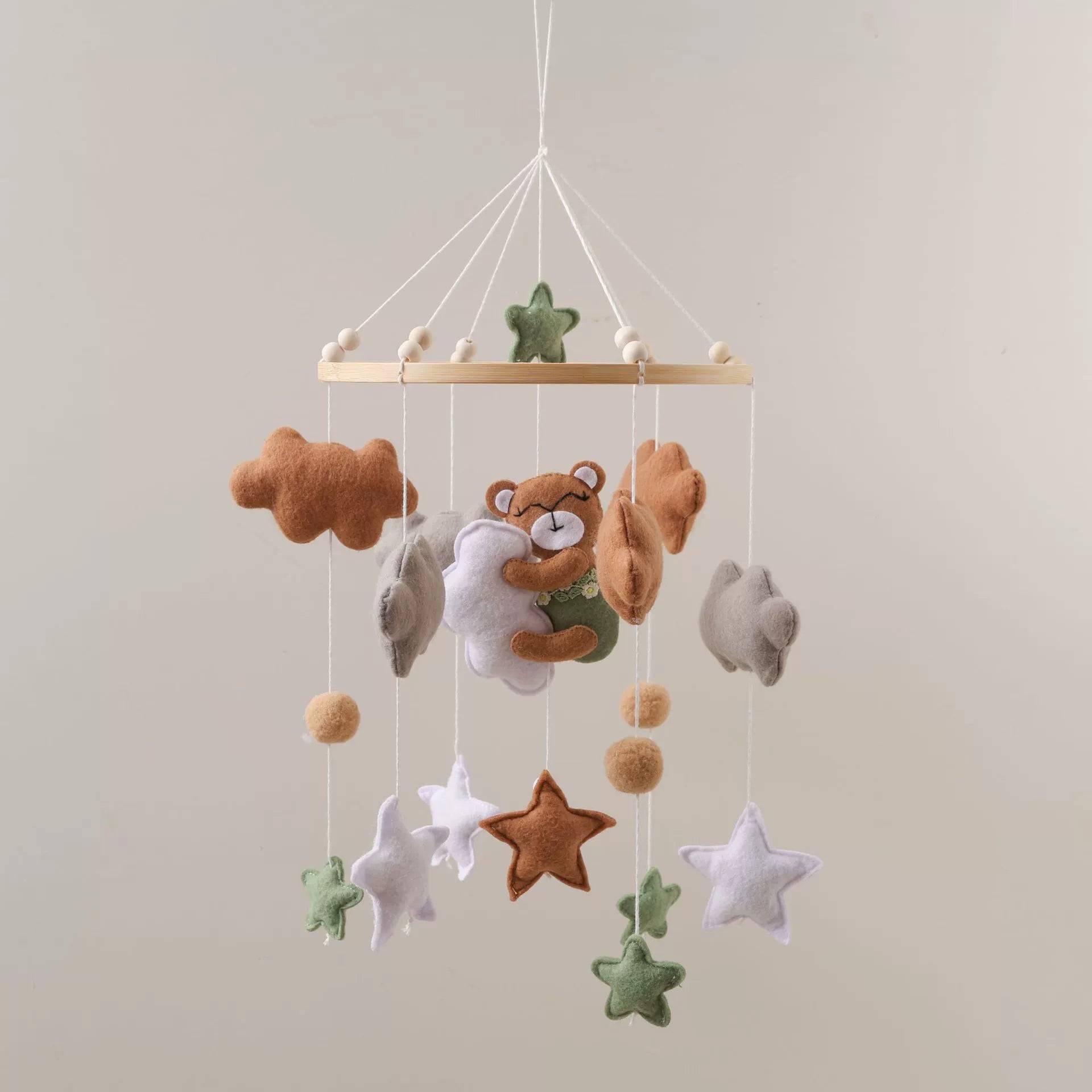 Giostrina in Feltro con Orsetto e Nuvole - Beige e Verde Naturale