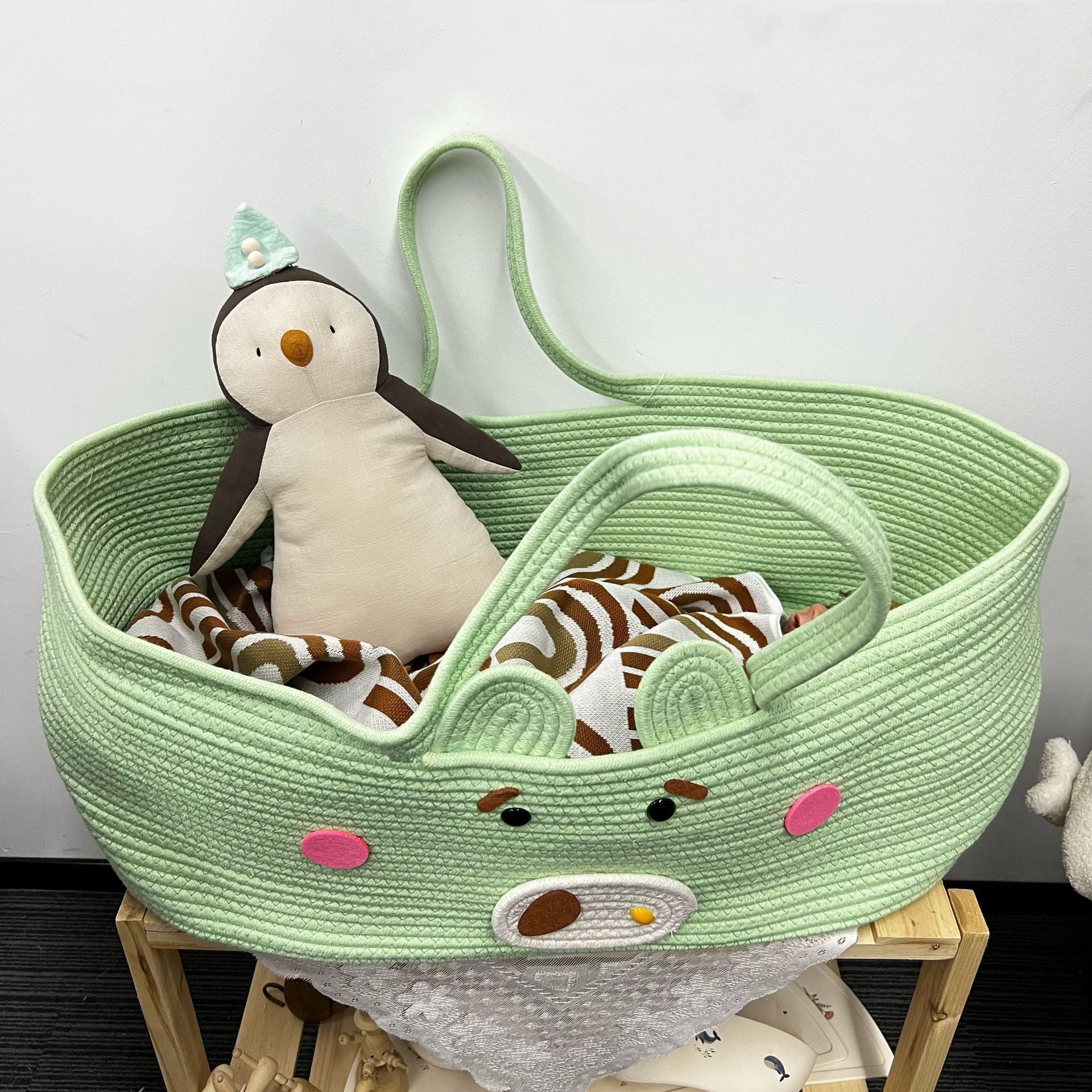 Culla Portatile Orsetto   Navicella in Corda Verde