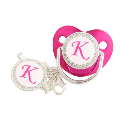 Set Ciuccio Luxury Fucsia e argento con Clip – Personalizzato con Iniziale (6-12 mesi)