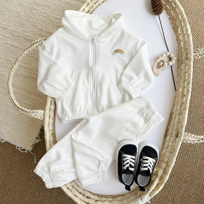 Tuta Baby Beige “Arcobaleno” con Felpa Zip e Pantalone