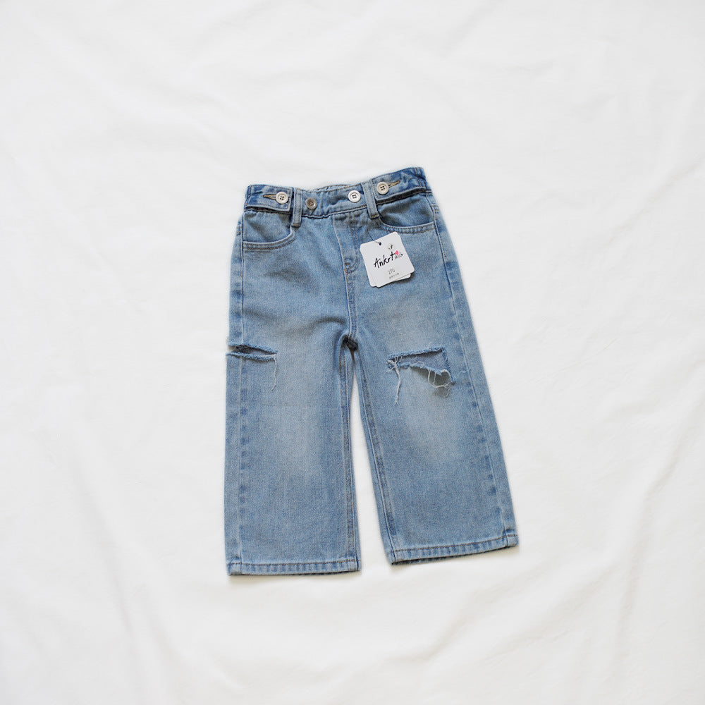 Jeans Bambina con Strappi – Stile Casual in Denim Azzurro