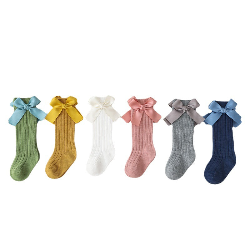 Calze Lunghe Bambina con Fiocco in Raso – Vari Colori