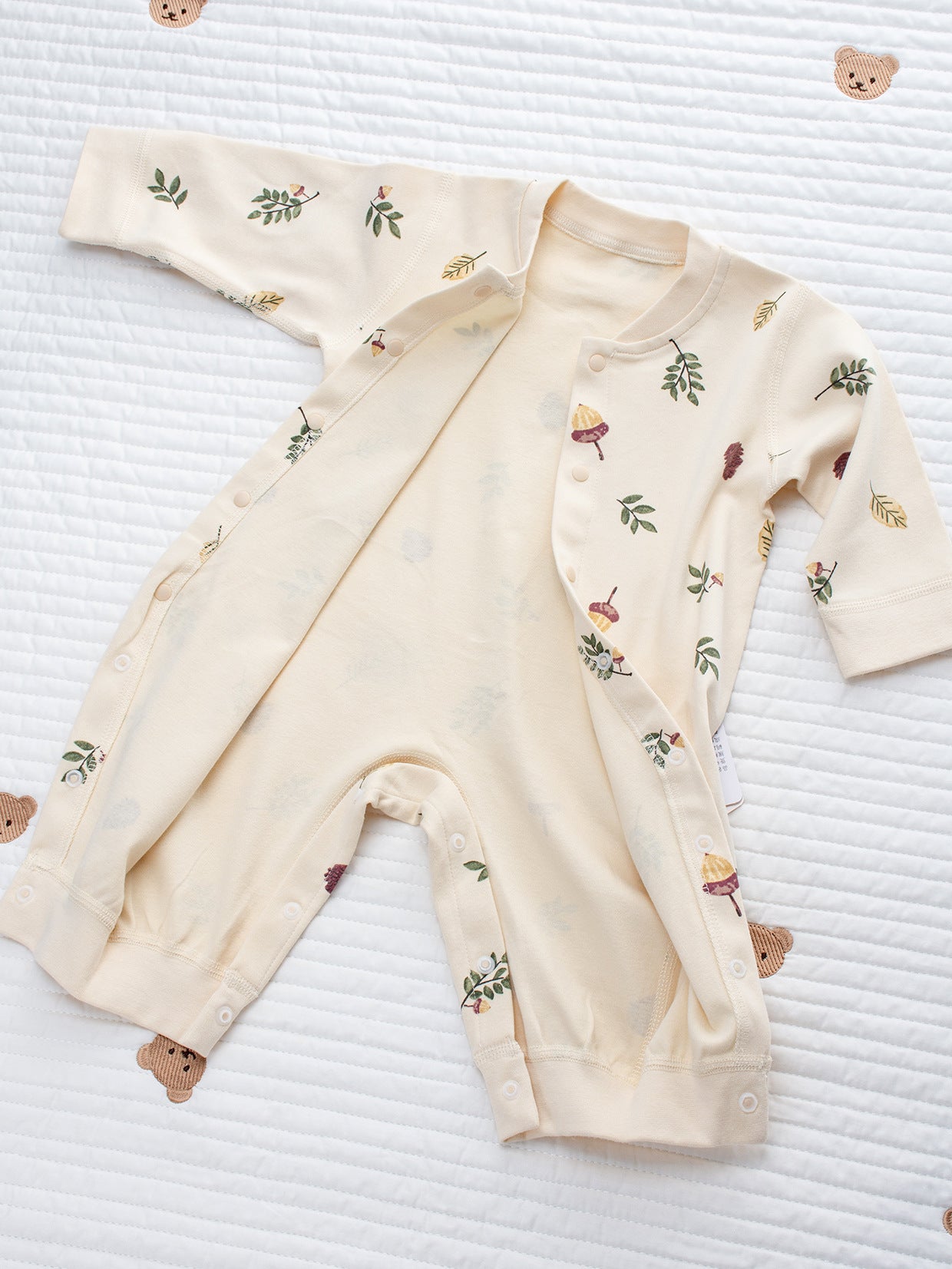 Tutina Neonata/ Bimba  in Cotone – Fantasia Foglie e Funghi