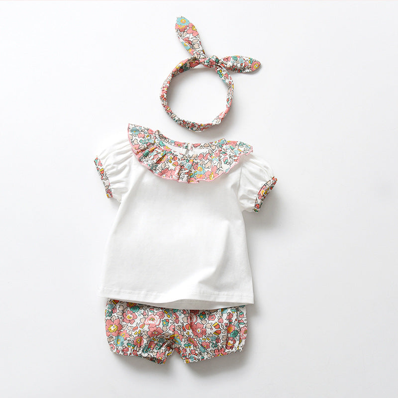 Completo estivo bambina con fantasia floreale 100% cotone