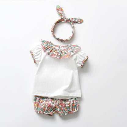 Completo estivo bambina con fantasia floreale 100% cotone