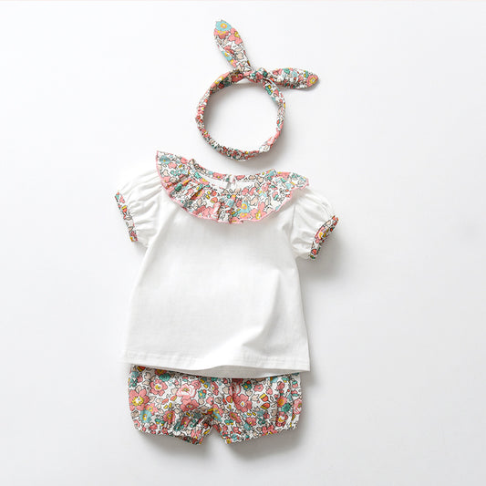 Completo estivo bambina con fantasia floreale 100% cotone