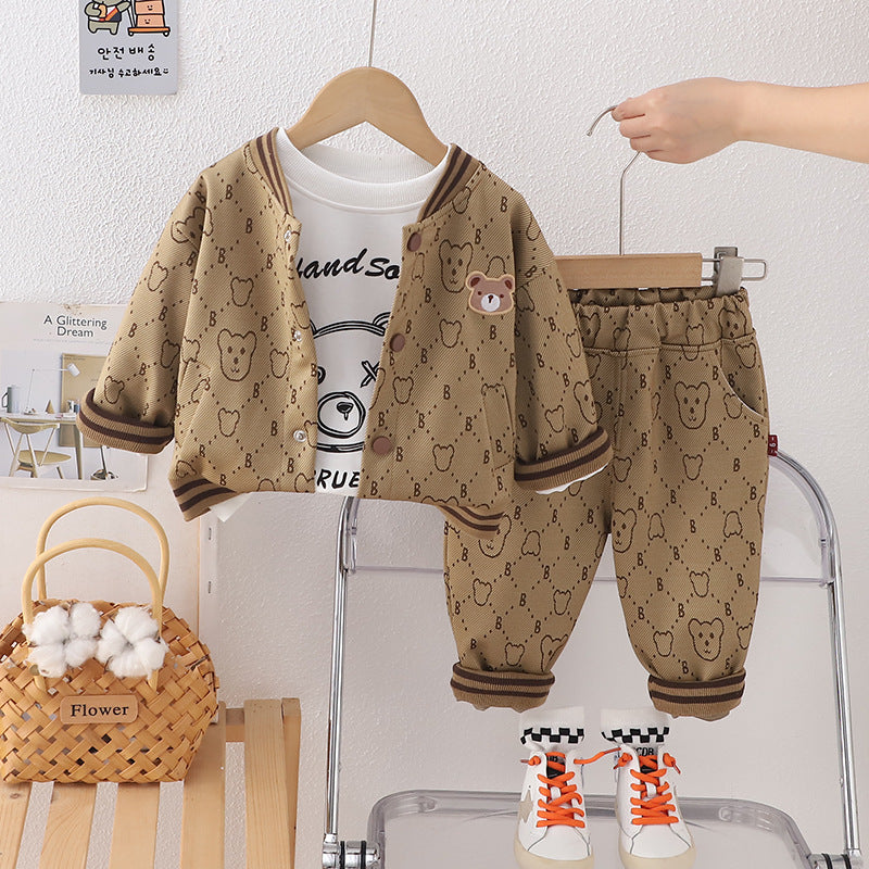 Completo Casual per Bambini con Giacca, Maglia e Pantaloni - Motivo Orsetto